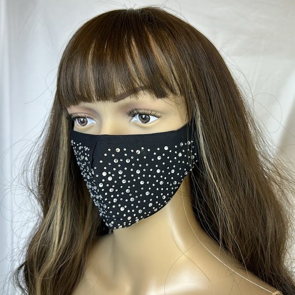 Face Mask. NEW. Black with Clear Sparkly Stones. Adjustable Ear Straps. - Picture 1 of 10